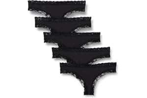Iris & Lilly Tanga de Tira en Algodón y Encaje Mujer, Pack de 5
