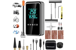 HYHJMISTY Compressore Aria Portatile, Mini Compressore Portatile con 25pcs Kit di Riparazione Pneumatici, Gonfiatore Elettrico Portatile Auto, Compressore Portatile Per Auto, Bici, Moto, Palla