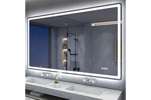 S'bagno Bluetooth-Specchio-Bagno-con-Luce-Led-140x80cm, Specchio-Bagno-Led Anti-Fog, 3000K-6500K, Dimmerabile, Memoria, Vetro Temperato HD, IP44-Specchio-Retroilluminato-Bagno, Orizzontale/Verticale