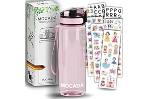 R&M ORIENT MOCADA® borraccia per bambini, 1 clic, a prova di perdite, 500 ml, con adesivi bonus da 216 pezzi, adatta per anidride carbonica, lavabile in lavastoviglie, senza BPA, per l'asilo, la scuola e lo