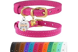BRONZEDOG Collier pour Chat en Cuir avec Médaille QR-ID Amovible – Collier pour Chaton avec Grelots, Non-Anti-Étranglement, pour Femelles & Mâles (Rose & Or, 18-22 cm)
