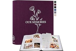 Lanpn Album Photo Scrapbooking, OUR MEMORIES Grand Lin DIY Album 160 Pages Blanches Avec Séparateurs de Cellophane, Pour Photos 9x13 10x15 13x18cm (Violet, 30x33,5cm)