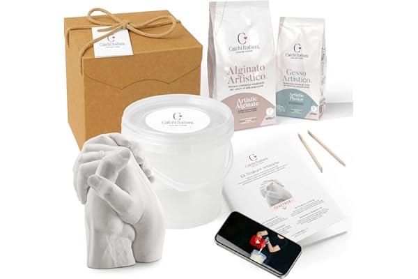 Calchi Italiani® Kit moulage main couple Prémium! Matériaux professionnels et Made in Italy: Alginate et Platre pour moulage - Sculpture: Idee cadeau homme, cadeau femme original.