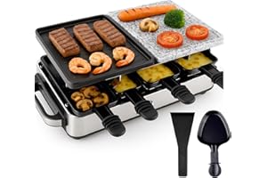 ‎HAUSHALTO Raclette Set für 8x Personen - antihaftbeschichtet- Tischgrill inkl. Pfännchen & Schaber (Eckig)