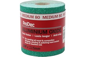 ProDec 10m Roll 80 Grit Medium Grade Green Aluminium Oxide Abrasive Sanding Paper for Sanding Wood, Paint, Plaster, Filler, Metal and More, 115mm Wide Sandpaper Compatible with Machine Sanders