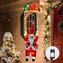 Grand Père Noël Blanc Avec Parachute – Déco Noël Terre Cuite Et Tissu