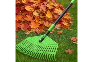 OLLIDOT Leaf Rake, 42cm Wide Garden Rake for Yard Lawn, 106 cm Adjustable Long Handle Garden Leaf Rake, 23 Tines Plastic Head Rake for Sweep Leaves, Grass, Pine Needle, Lightweight for Women Seniors Kids