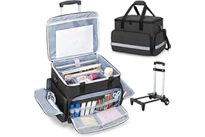 CURMIO Rolling Teacher Work Tote Bag on Wheels with Padded Sleeve for up to 14” Laptop, Multifunctional Wheeled Briefcase for Teaching, Office, Craft (Bag Only), Black