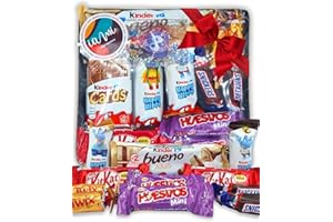IAMI Cesta Regalo Chocolates Kinder, Kit Kat, Twix, Snickers - Bandeja Surtido 13 Chocolatinas Mini - Detalle para Celebraciones, San Valentín, Comunión