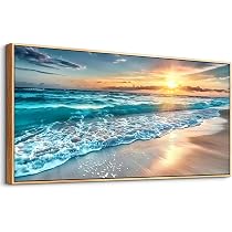 LevvArts 5-teiliges Leinwand-Wandbild „Ozean Sonnenaufgang“ – Schwarz-weiß-gold, Verschiedene Größen, Fertig Zum Aufhängen, Für Wohnzimmer & Büro