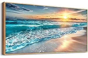 MHARTK66 Quadri Moderni Soggiorno Grandi Con Cornice Legno, 50x100 cm Stampe da Parete Paesaggio Alba Sulla Spiaggia, Quadro Camera da Letto Su Tela Decorazioni Parete Bagno Cucina Sala Da Pranzo
