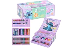 LILO AND STITCH Disney Lilo & Stitch Kunst-Set für Kinder, komplettes Schulset, 52-teilige Schreibwaren-Aktentasche (27,7 x 14 x 12,7 cm) mit Farbstiften, Buntstiften, Bleistiften und mehr, kreatives