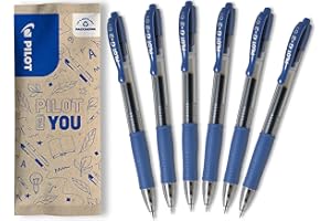 PILOT - Lot de 6 G2 - Stylos Roller à Encre gel Rétractables et Rechargeables - Excellent Confort d'Écriture - Bleu - Pointe Moyenne