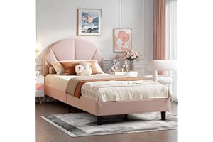 FEEOHOME Lit rembourré pour Fille 90x200, lit Enfant Fille, lit Jumeaux Enfant avec tête de lit réglable et sommier à Lattes, Cadre de Lits pour Enfants, Adolescents, Velours