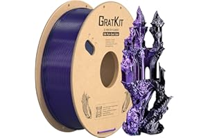 GratKit Filamento PLA Seda Doble-Color, Coextrusion Filamento de Impresión 3D 1.75mm, -0.03mm, 1KG Carrete (2.2 LBS), Silk PLA Negro y Morado