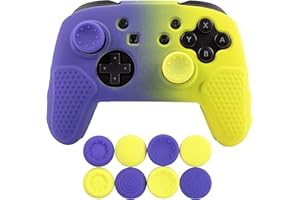 CHIN FAI Silicone Cover Protective Case Grip compatible with Switch Pro Controller,Anti Slip, Comfortable Grip,with 4 pairs of Thumb Grip Caps-Yellow Purple