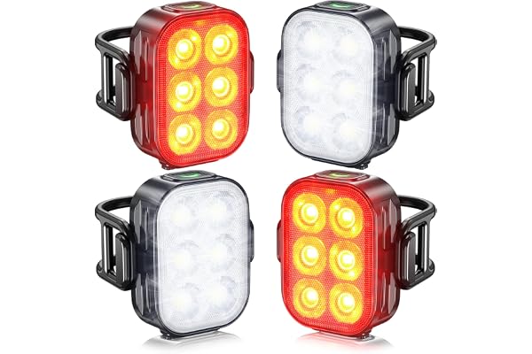 Lumiere Velo,Feux Avant et Arrière de Vélo, IP65 Imperméable à l'eau USB Rechargeable, Équipé de 6 Perles de Lumière LED Super Lumineux, 4 + 6 Modes D'éclairage, Adapté pour la Conduite de Nuit.