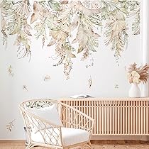 Adesivi Murali Fiori Boho Decalmile – Grandi Decorazioni Con Rami E Foglie Acquerello Per Camerette E Soggiorno