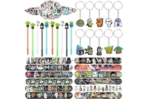 JunMallko Yod Party Mitgebsel, 82pcs Sta Wars Partygeschenk-Set, Sta Wars Geburtstagsdeko, 10 Schlüsselanhänger, 12 Armbänder, 50 Aufkleber, 10 Stift, für Kindergeburtstagsgeschenke