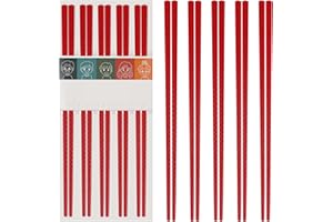 PYBBO 5 Paia di Bacchette in fibra di vetro, riutilizzabili lavabili in lavastoviglie, 24,3 cm, opache antiscivolo per famiglia/hotel, ristoranti, set regalo giapponese cinese, Rosso Caldo