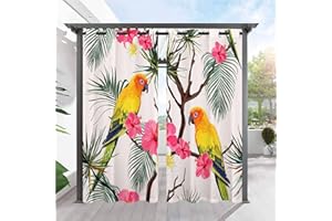 ANHOPE Tropisch Palmblatt Floral Papagei Outdoor Vorhänge mit Ösen Oben Wasserdicht Wetterfest Aussen Gardinen für Balkon Terrasse Garten Pergola Pavillon Außen Vorhang 2er Set B132 x H240 cm