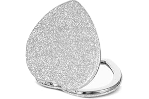 Dimeho Kompakter Klappspiegel in Herzform tragbarer Reise-Make-up-Spiegel Mini-Kosmetikspiegel mit Vergrößerung für Geldbörse doppelseitiger niedlicher Glitzer für Damen Handtasche (Silber-Silber)