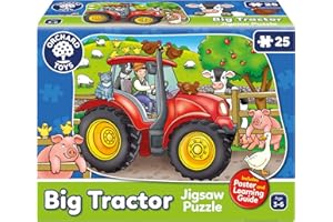 Orchard Toys Big Tractor Jigsaw Puzzle, 25-Piece Farm Themed Shaped Puzzle For Ages 3-6, Includes Poster, Perfect Party Gift