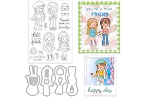 GLOBLELAND Amici Timbri Trasparenti e Tagli Morire Saluti di Modo del Silicone Francobolli Carte e Metallo Fustelle per la Fabbricazione della Carta e Fai da Te goffratura Scrapbooking