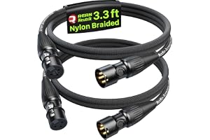 Neutrik Set med 2 korta XLR-kablar 1 m, Neutriks guldpläterade Rean-kontakter, Kevlar-förstärkt nylonflätad XLR-mikrofonkabel