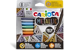 Carioca Pennarelli metallici punta fine, 8 pennarelli per finitura metallica per tutte le superfici, a base d'acqua, punta di blocco, derivati da materiale riciclato