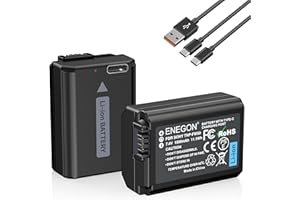 ENEGON NP-FW50 Type C Charging Port Battery(2 * 1500mAh) for Sony ZV-E10; A6000, A5100, A5000, A6300, A6500, A6400, Alpha 7,A7, A7II, A7R, A7RII, A7S, A7SII; RX10 NEX-3/5/7 Series