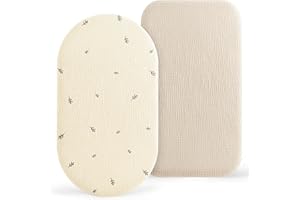 Susurration Lot de 2 Draps Housses Cododo pour Lit Bébé,100% Coton Mousseline Draps Housses Poussette Lit de Voyage et Couffin 50x90cm (Beige Leaf)