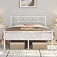 Yaheetech 4ft6 Double Bed, Metal Platform Bed Frame Solid Bedstead Base with Cross-design Headboard and Footboard, Underbed Storage Space, Slatted Bed Fits for Teenagers/Adults, White