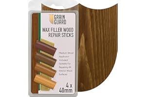 GRAIN GUARD Wax Filler Wood Repair Sticks | Medium Wood | Furniture Repair Kit | Multi-Surface: Wood, Plastic, Hard Surfaces | Blend to Colour Match | 4x40mm