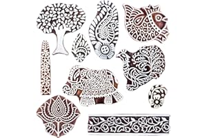 Royal kraft En bois Timbres pour Bloc Impression sur Sari Frontière, Textile, Argile, Poterie, Tatouage (Set de 10) MXtag0003