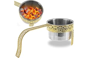 DILAW® Shisha Kohlekorb Oriental Flach Edelstahl Kohlebehälter für Shisha Kohle & Grill Kohle Char-Basket Holzkohlekörbe mit Sicherheitsgriff Hookah Zubehör, Farbe:Gold
