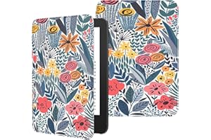 MoKo Case Fits 6" All-New Kindle (11th Generation-2024/2022 Release)& International Version, Lightweight Shell Cover with Auto Wake/Sleep for Kindle 2024/2022 11th Gen e-Reader, Blue Leaf Flower