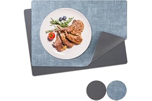 NOSTHEART Tovagliette Americane e Sottobicchieri Set di 2, Lavabili Tovagliette Colazione in Pelle Tovaglietta, Set di Tovagliette in Antiscivolo Impermeabili a Doppia Faccia (Grigio Blu)