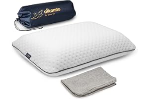 ‎ALKAMTO alkamto Reisekissen – Campingkissen – Ergonomisches Memory-Schaum-Kissen mit Temperaturregulierendem Bezug – Extra Baumwollbezug