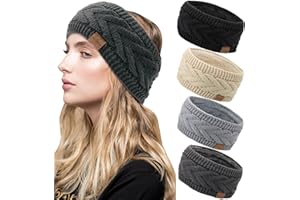 DRESHOW Femmes Chaud Tricoté Bandeau Hiver Oreille Plus Chaud Crochet Tête Enveloppe épais Polaire Doublure Cheveux Bandes