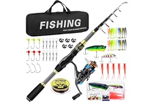 Ertisa Fishing Rod Set, 2.1m Telescopic Fishing Rod and Reel Combo Set Carbon Fiber Fishings Spinning Rod with Fishing Line, Fishings Lures Accessories Kit & Carrier Bag for Saltwater Freshwater Fish