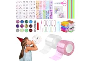 Meetory 68PCS Nano Tape Bubbles Kit, 2 Rolls Double Sided Nano Tape Kit for Making Bubbles, Nano Tape Bubbles with Ultra Light Clay Sequins Glitter Powder Stickers, Nano Tape for Kids Girls Boys