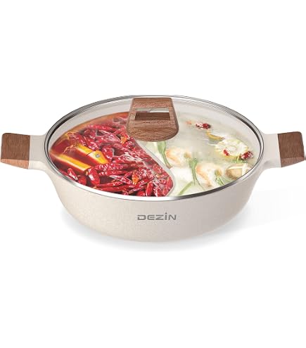 HEIBTENY – Hotpot Double En Acier Inoxydable 30 Cm, Marmite Séparée Pour Fondue, Repas Famille Ou Soirée Entre Amis