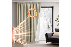 Deconovo Tende Oscuranti Termiche con Fettuccia – Pannello Singolo Pesante Doppio Strato Isolante Freddo Caldo, Antivento, per Finestre e Porte, 140x220 cm, Beige Scuro Retro Bianco