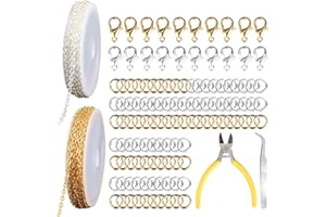 Ticeed 2 STK 5m Schmuckkette Gliederkette Meterware Schmuckherstellung Kit Silber Gelb Schmuck machen Kette dünn Jewelry Link Chain mit 20 Karabinerverschluss und 100 Biegeringe für DIY Halskette 3mm