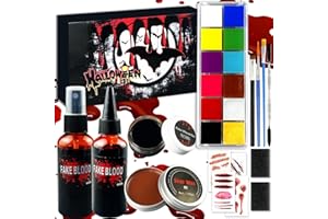 STFYUG Halloween Kunstblut Set, Halloween Make up, Face Paint Halloween, Kinderschminke Set, Fake Blood Wunden Make-Up Auswaschbar, Halloween Schminke für Zombies, Vampire, Monster, Cosplay(15 Pcs)