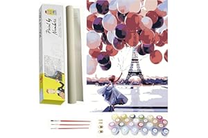 DONELTON Pintar por números para adultos paisaje de globos de París - Pintura para pintar por números con pinceles y colores brillantes Cuadro de lienzo con numeros pre dibujado fácil de pintar