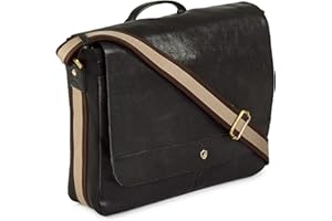 Cochoa 14 Inch Laptop Distressed Vintage Handmade Real Leather Flap Over Computer Tablet Messenger Satchel Shoulder Bag for Men and Women - (Carbon Black)