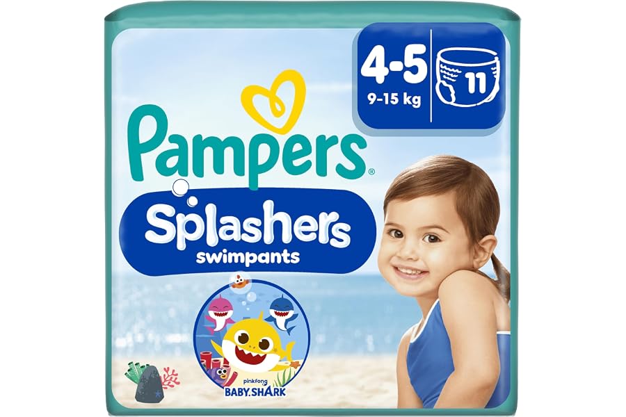 Pampers Splashers Couches-Culottes de Bain Taille 4-5 x11 | 9kg-15kg. Confort D'un Maillot De Bain. Protection Pampers Optima