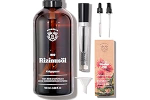 ‎BIONOBLE Bionoble Rizinusöl Bio 100ml - 100% Rein, Natürlich, Kaltgepresst - Wimpern, Augenbrauen, Haare, Bart, Nägel - Vegan, Cruelty Free - Castor Oil - Glasflasche + Pipette + Pumpe + Mascara Kit